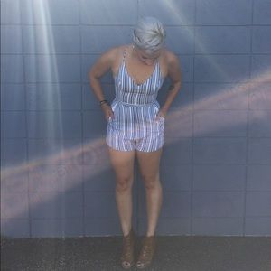 Sleeveless strip blue and white romper